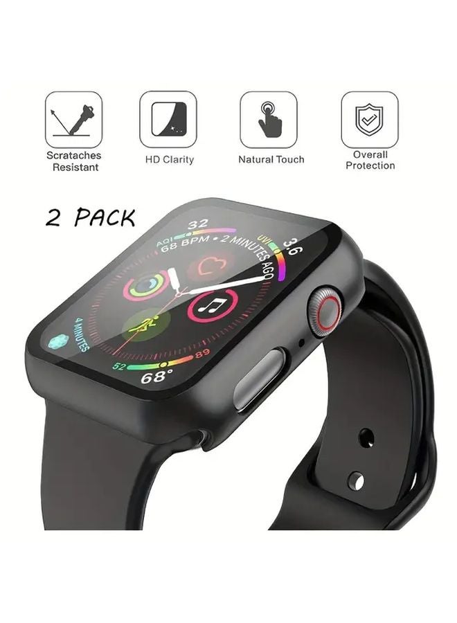 Black 2 Pack Hard PC Case with Tempered Glass Screen Protector for Apple Watch Series 6 SE 5 4 44mm - Image 3